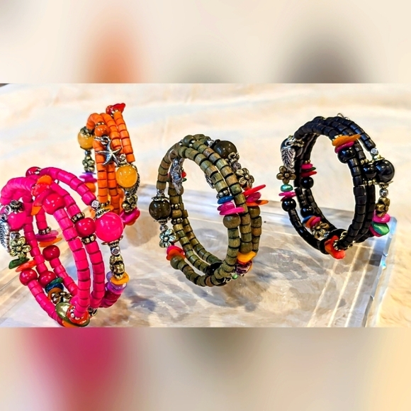 Set (4) BOHEMIAN Wrap Bracelet BOHO Beaded Handmade Charm Bracelets Jewelry - Picture 5 of 9